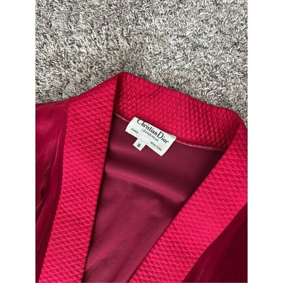 Vintage Christian Dior Red Long Bath Robe Arnel Blend Tie Front USA Made Size S - Picture 3 of 16